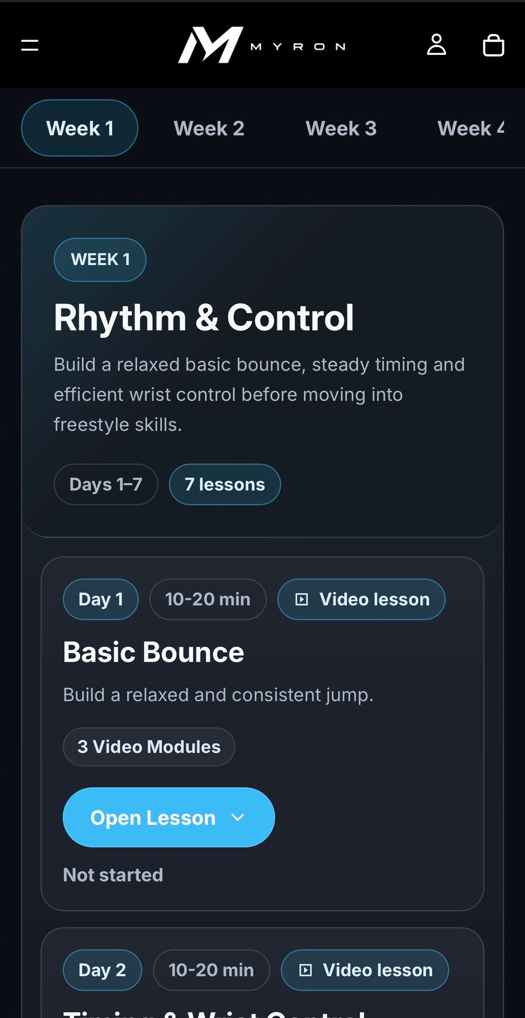 MYRON course interface preview